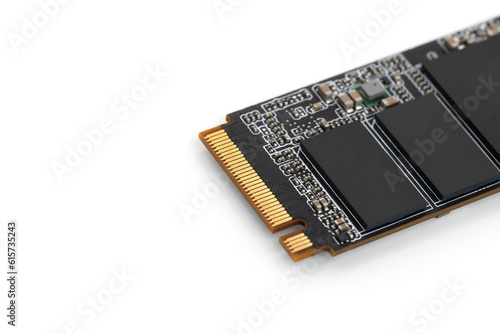 High speed ssd m2 disk for pc on white background. Solid state high-speed drive for a personal computer close-up isolated on a white background. photo