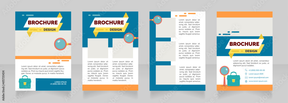 Attractive cover letter blank brochure design. Template set with copy space for text. Premade corporate reports collection. Editable 4 paper pages. Raleway Black, Regular, Light fonts used