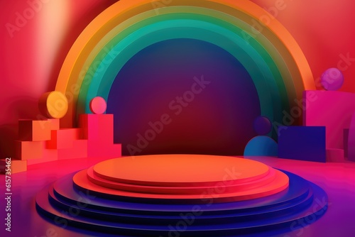 Stand podium wall scene colourful background, geometric shape for product display presentation.