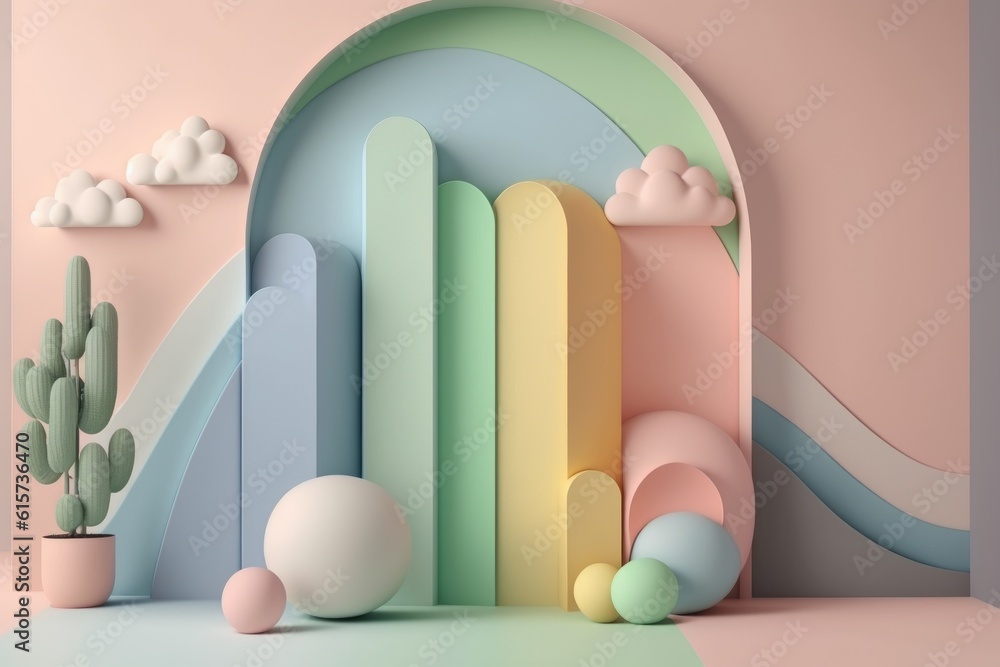 Stand podium wall scene pastel color background, geometric shape for product display presentation. Minimal scene for mockup products, stage showcase, promotion display. Stand podium wall scene pastel color background, geometric shape for product display presentation. Minimal scene for mockup products, stage showcase, promotion display.