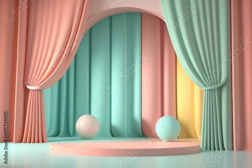 Stand podium wall scene pastel color background, geometric shape for product display presentation.