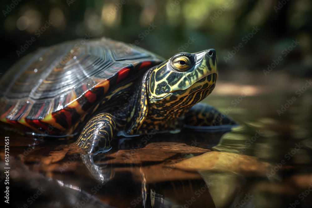 Red Eared Slider Turtle in Aquatic Serenity. Generative AI Red Eared Slider Turtle in Aquatic Serenity. Generative AI