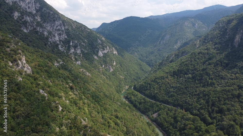 Tara River and bridge, Montenegro. Aerial view.