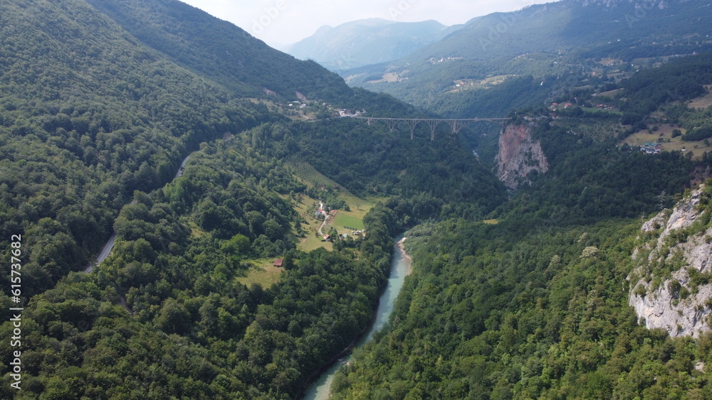 Tara River and bridge, Montenegro. Aerial view.