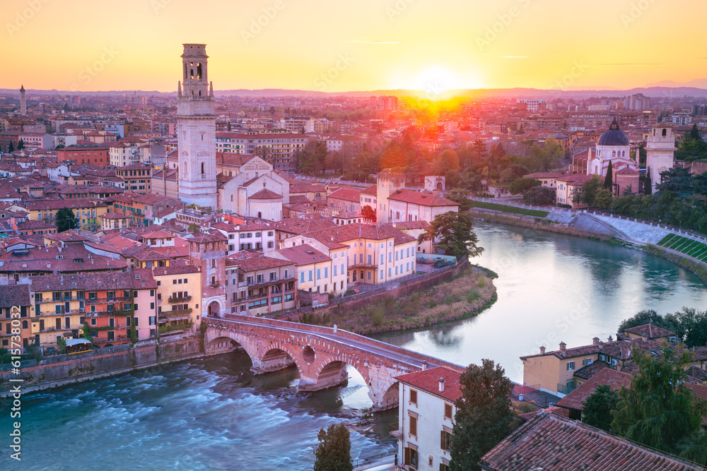 Verona, Italy. Aerial cityscape image of Verona, Italy at sunset.