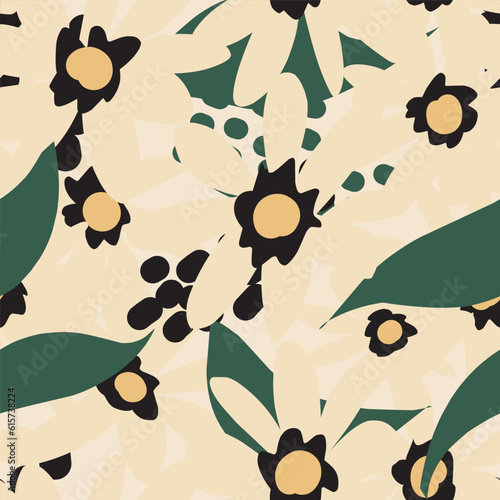 Exotic flowers in flat style. Vector seamless pattern. For design, print, fabric, clothing, wallpaper, paper, etc.