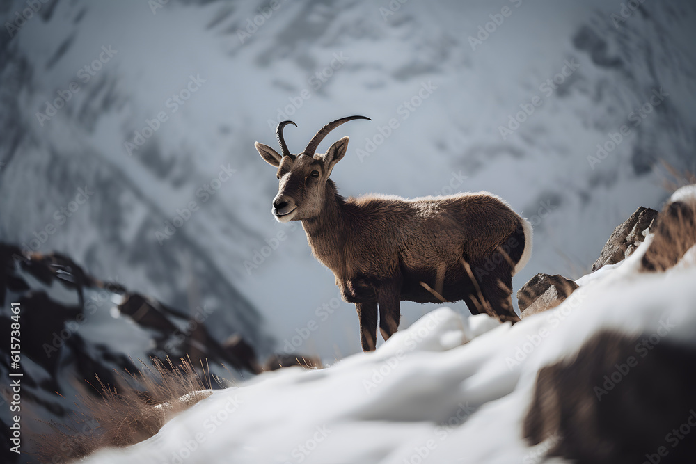 Alpine Majesty of Ibex in Winter. Generative AI Alpine Majesty of Ibex in Winter. Generative AI