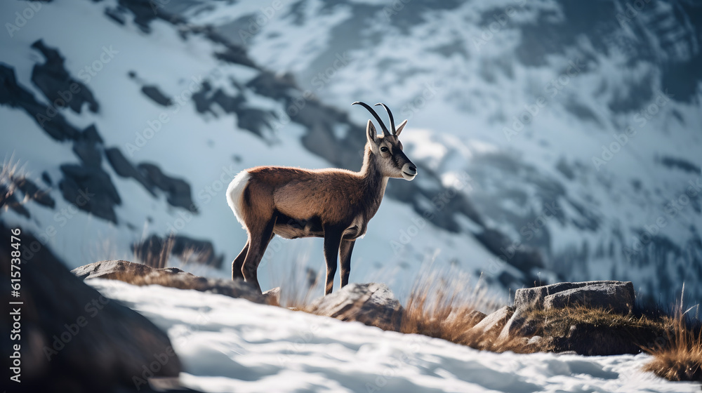 Alpine Majesty of Ibex in Winter. Generative AI Alpine Majesty of Ibex in Winter. Generative AI