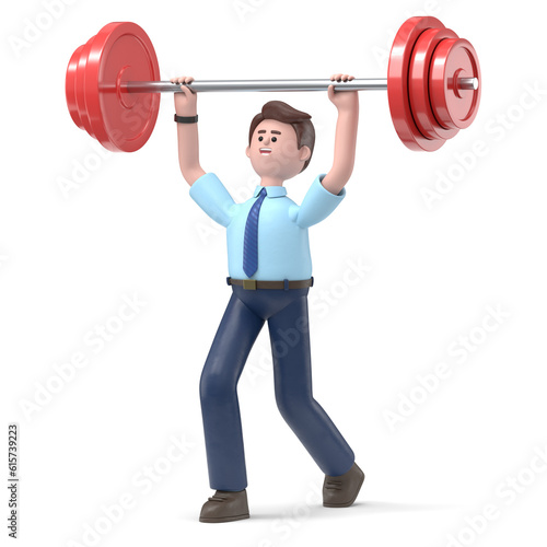 3D illustration of Asian man Felixo lifting weights.3D rendering on white background. 