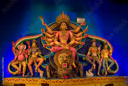 Canvas Print A close up on the beautiful face of an idol of Goddess Durga, symbol of strength and intensity as per Hindu mythology