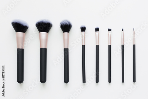 set of different make up brushes over white