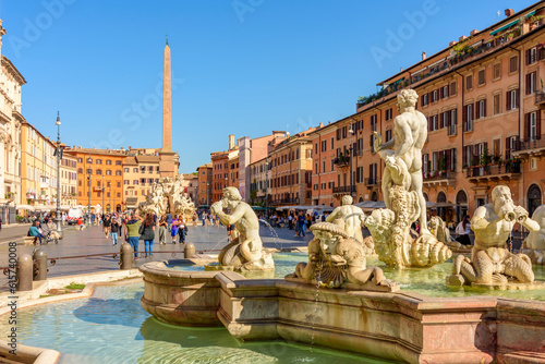 Photography Moor fountain on Navona square in Rome, Italy