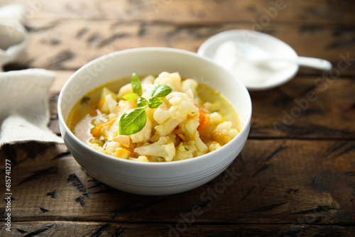 Healthy vegetable soup with cauliflower