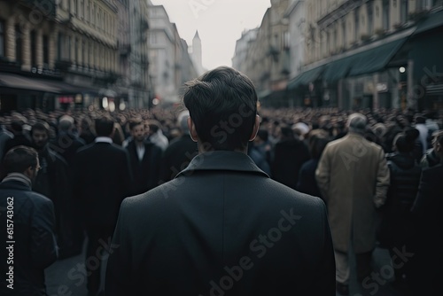 Business in the city. Crowded streets. Businessman in suits walking on background