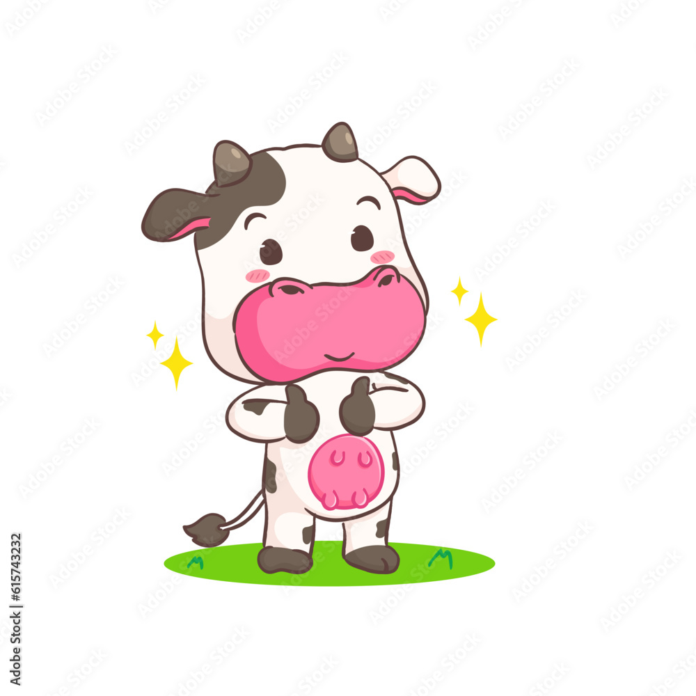 Cute cow show thumbs up hand signcartoon character. Adorable animal concept design. Isolated white background. Vector illustration Cute cow show thumbs up hand signcartoon character. Adorable animal concept design. Isolated white background. Vector illustration