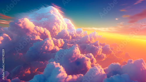 巨大な雲と夕焼けの荘厳な景色 Generative AI