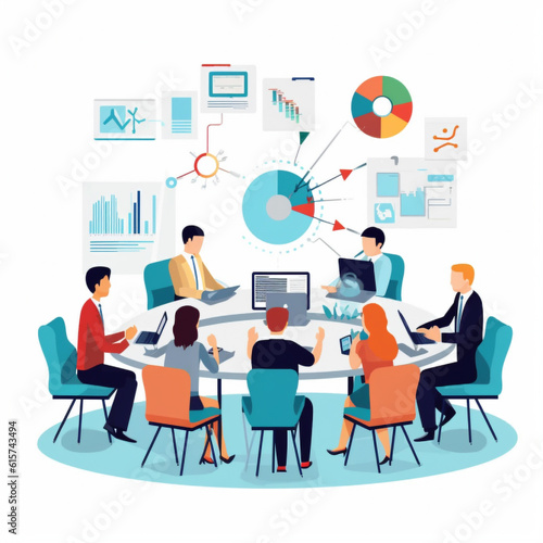  employees from various departments of the company A group of diverse professionals in business attire engaged in a brainstorming session Create a working group. in pictograms art. Generative AI.