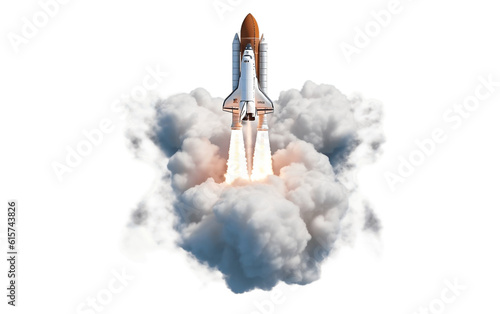 Space Shuttle Launch 3D Rocket Clouds Business On Transparent Background. Generative AI