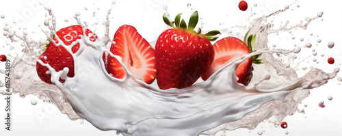 Raw strawberries splash in the yogurt. generative ai