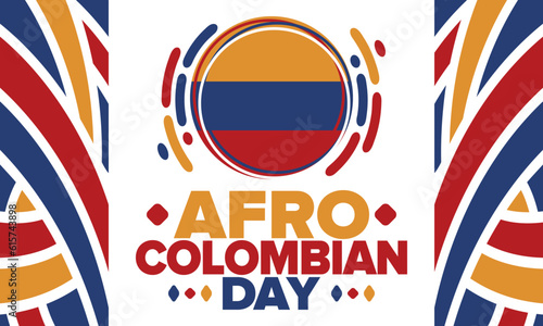 Afro-Colombian Day in Colombia. Celebrate annual in May 21. Freedom day poster. National holiday. Colombian flag. Afro-Colombian culture, history and heritage. Tradition pattern. Vector illustration