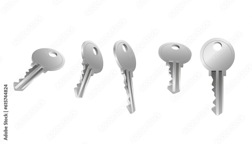 Realistic silver key. Metallic key for home door locks. Vector illustration 3D realistic collection isolated on white. Real estate concept Realistic silver key. Metallic key for home door locks. Vector illustration 3D realistic collection isolated on white. Real estate concept