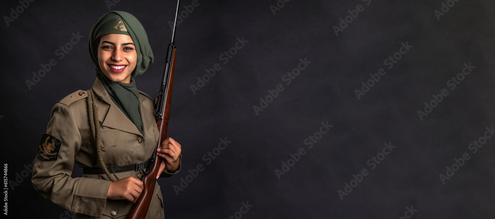 Fototapeta premium a smiling young woman wearing engineer clothes in dark orange background generative ai