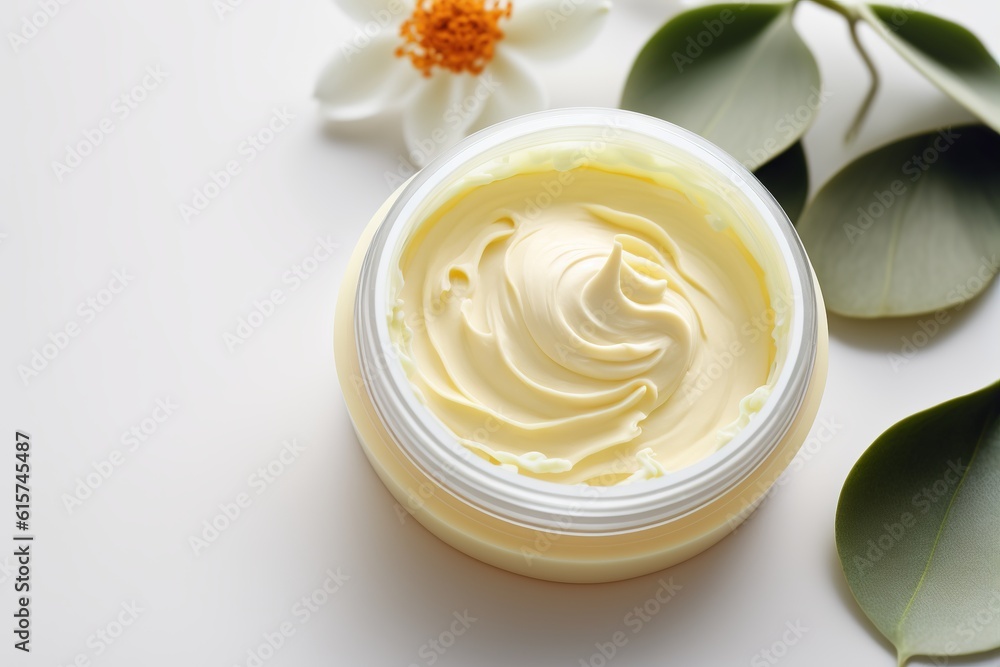 Soft face cream in a jar. Skin care product illustration generative ai Soft face cream in a jar. Skin care product illustration generative ai