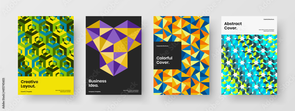 Minimalistic geometric tiles postcard illustration bundle. Unique cover A4 vector design template collection. Minimalistic geometric tiles postcard illustration bundle. Unique cover A4 vector design template collection.