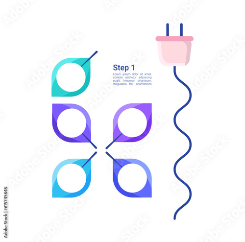 Electrical cord and leaves infographic chart design element set. Abstract vector symbols for infochart with blank copy spaces. Kit with shapes for instructional graphics. Visual data presentation