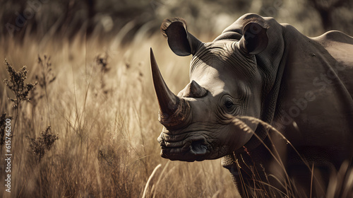 Rhinos in the Tropical Grassland. Generative AI