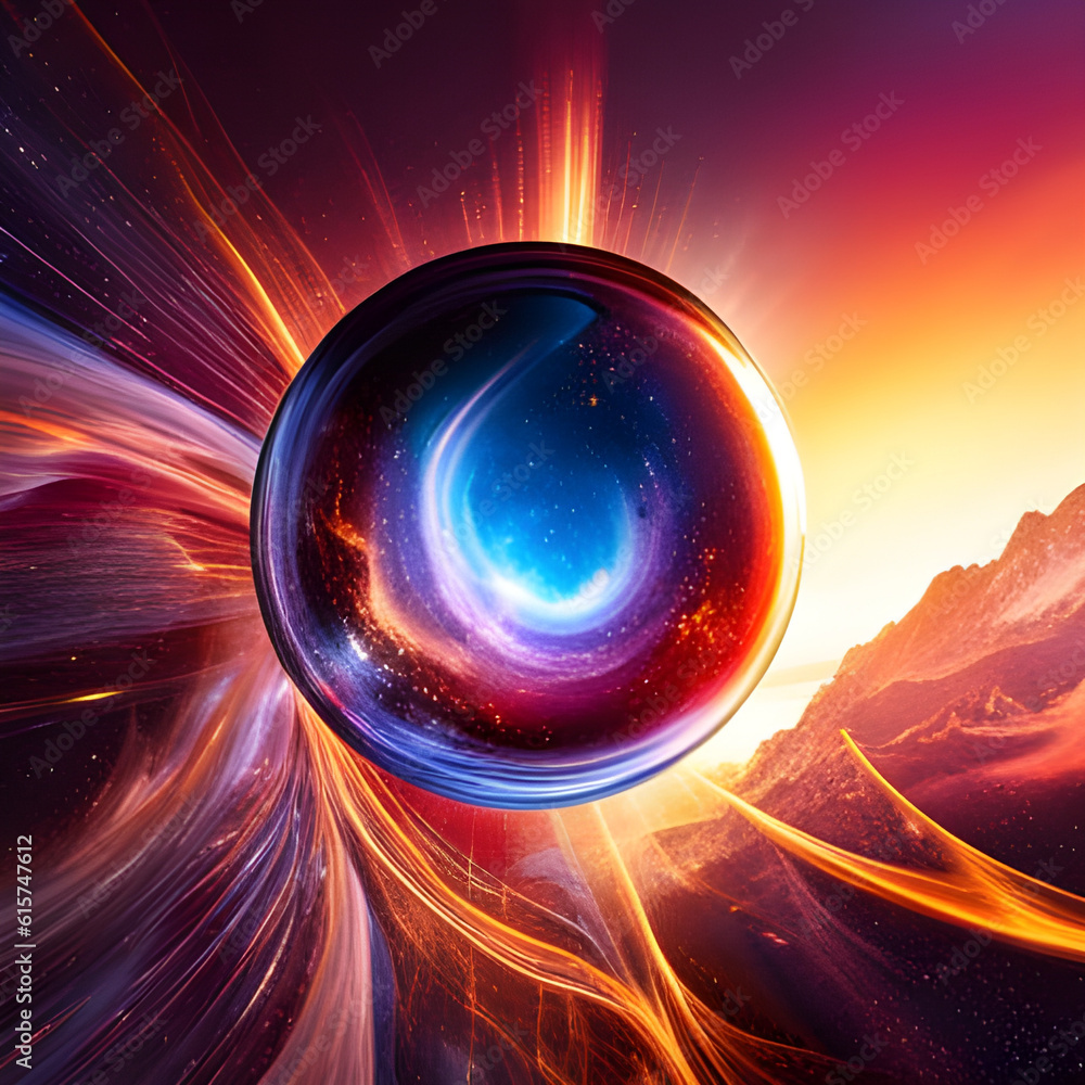 Beautiful world inside a glass globe . Concept of protection, security, insurance. Digital illustration. CG Artwork Background