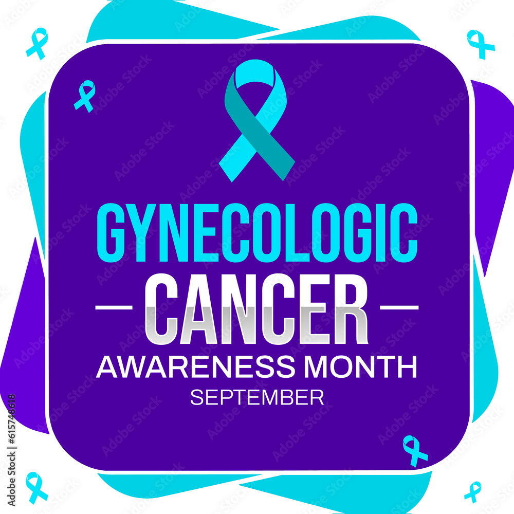 Gynecologic cancer awareness month background design with colorful shapes and ribbon along with typography. September is Genecologic cancer awareness month