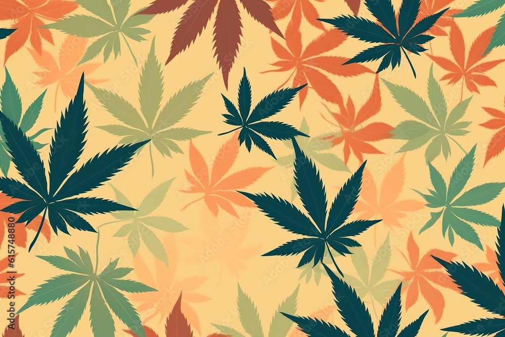 Background with pattern of images of marijuana leaves. Ai generated. Background with pattern of images of marijuana leaves. Ai generated.