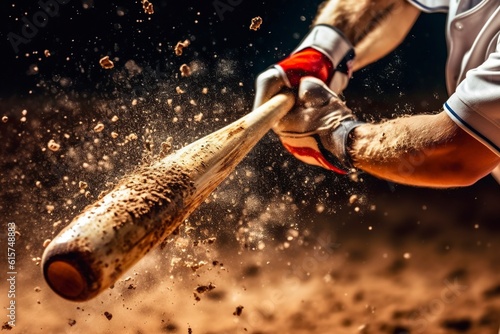 Baseball hit with a wooden bat close to the ground. photo