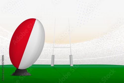 Indonesia national team rugby ball on rugby stadium and goal posts, preparing for a penalty or free kick.