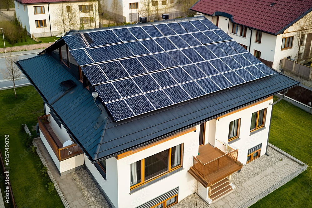 A sustainable home with solar panels on the roof harnessing clean energy