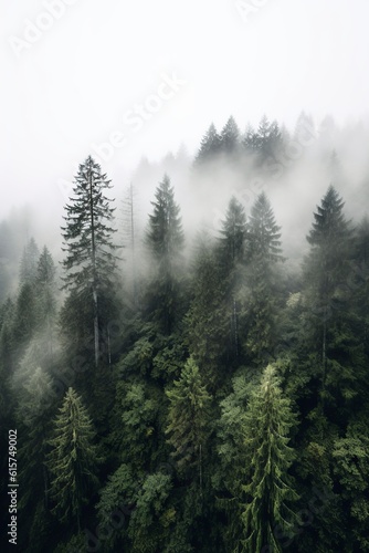 A misty morning in the forest  natural background. Ai generated.
