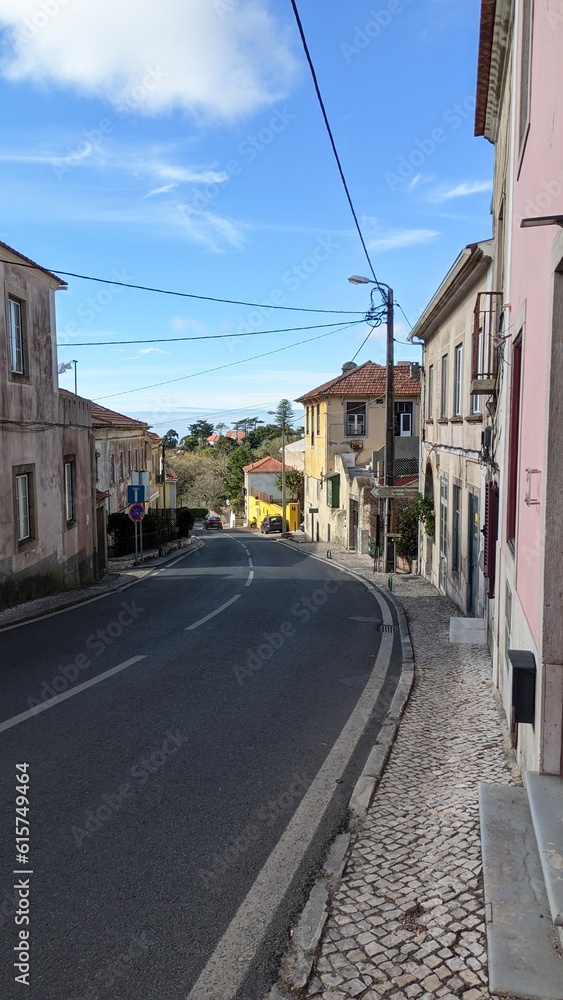 10.03.2023 a wide street in the tourist area of Sintra in Portugal on a sunny day in spring