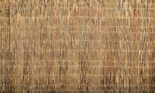 Bamboo abstract background. Straw wall. Thatched wooden surface texture.