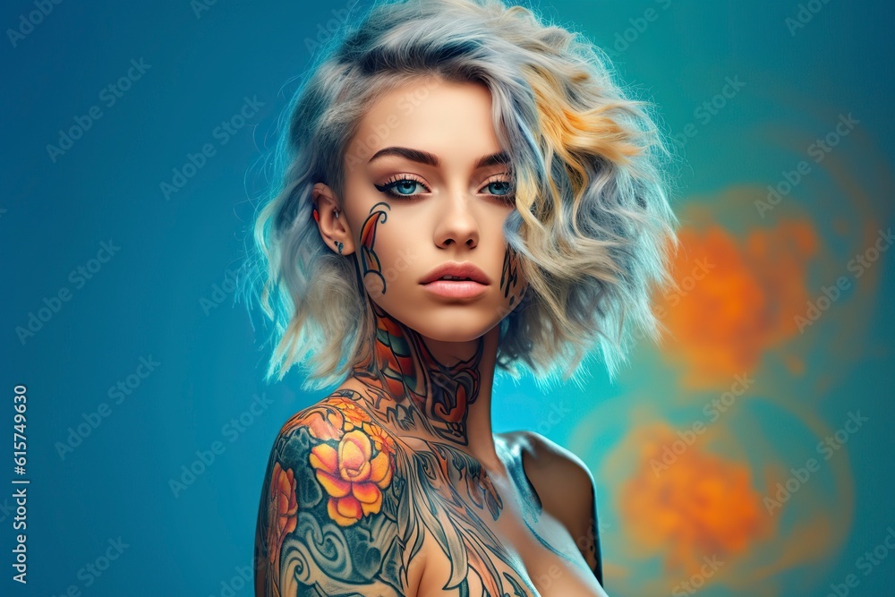 Portrait of a beautiful model with a stunning paquilla and painted body. Ai generated. Portrait of a beautiful model with a stunning paquilla and painted body. Ai generated.