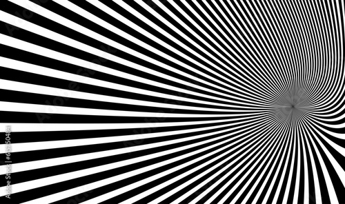 Op art distorted perspective black and white lines in 3D motion abstract vector background, optical illusion insane linear pattern, artistic psychedelic illustration.