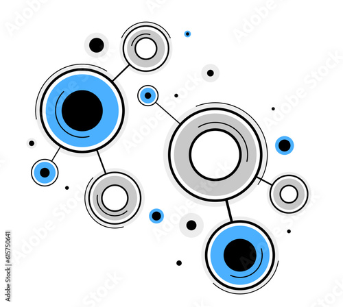 Abstract vector technology theme background with connected ciecles, geometric design linear connection, software network system.