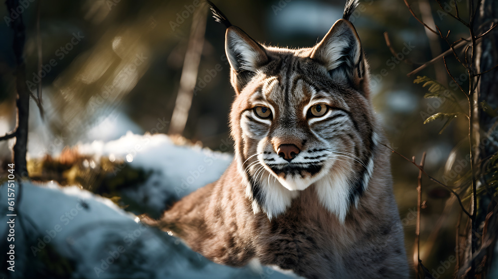 Obraz premium The Eurasian Lynx in the Boreal Forest. Generative AI