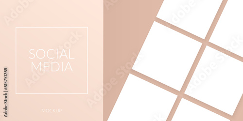 Collage mockup grid of posts. Perfect for design, branding, and social media themes. Geometric beige layout. Ideal for blogs, brochures, and mockup presentations. Template for web mobile applications