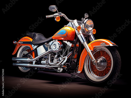 Cruiser motorcycle isolated on the black background.