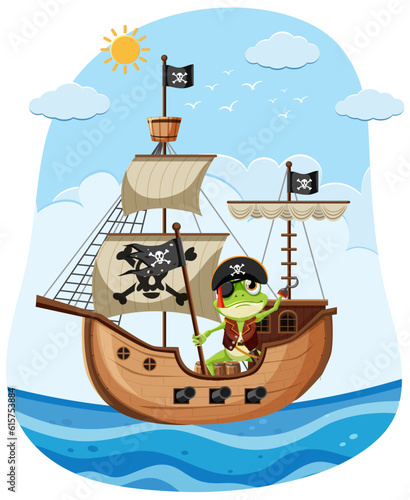 Adventurous Frog on Pirate Ship