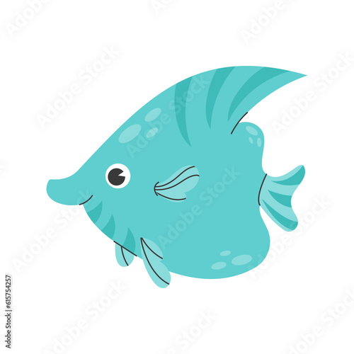 Vector cute illustration of a fun swimming fish on a white background. Baby design concept, cute cartoon character for baby poster. funny sea creature