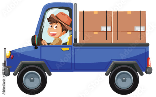 A delivery man driving truck