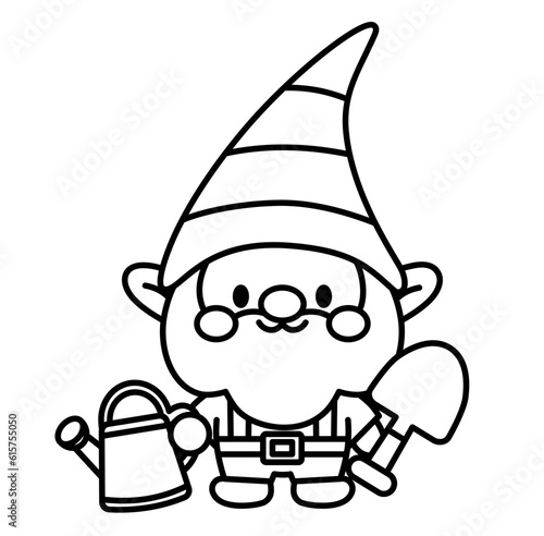 Cute kawaii gnome garden cartoon outline icon
