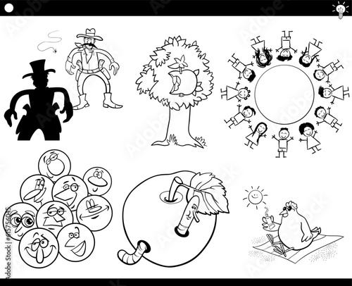 cartoon concepts or proverbs with comic characters set
